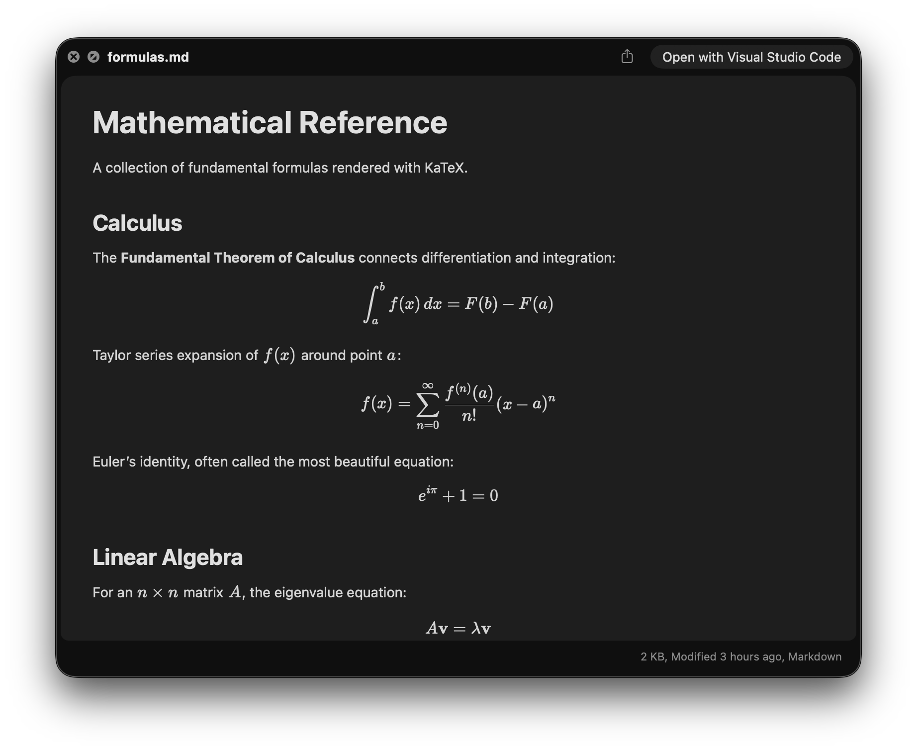 Math formula preview