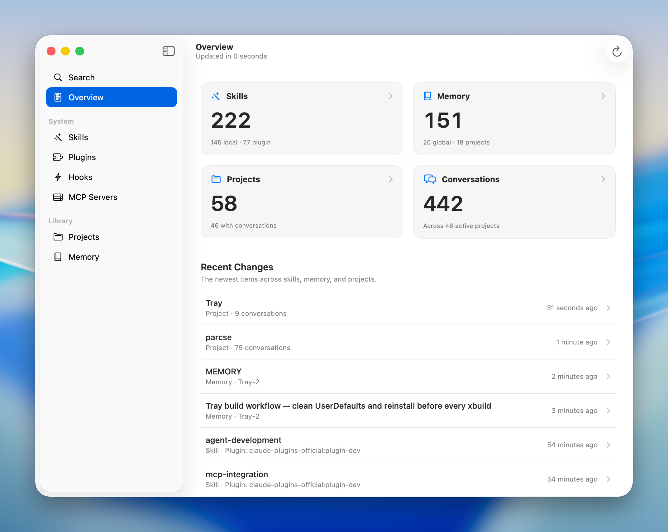 Browse, search, and preview everything Claude Code keeps on your Mac.
