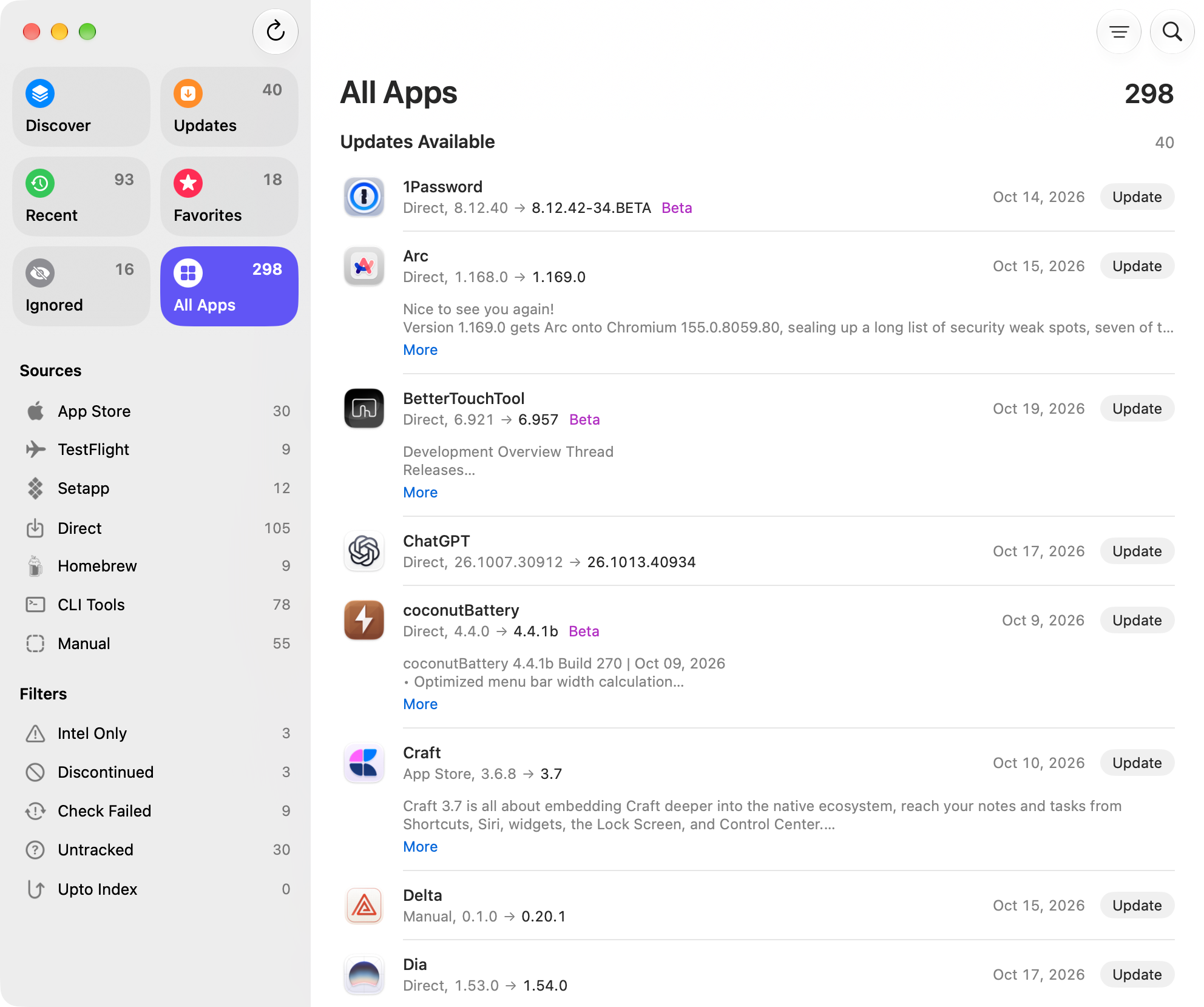 All Apps in Upto: every app with its source, updates first