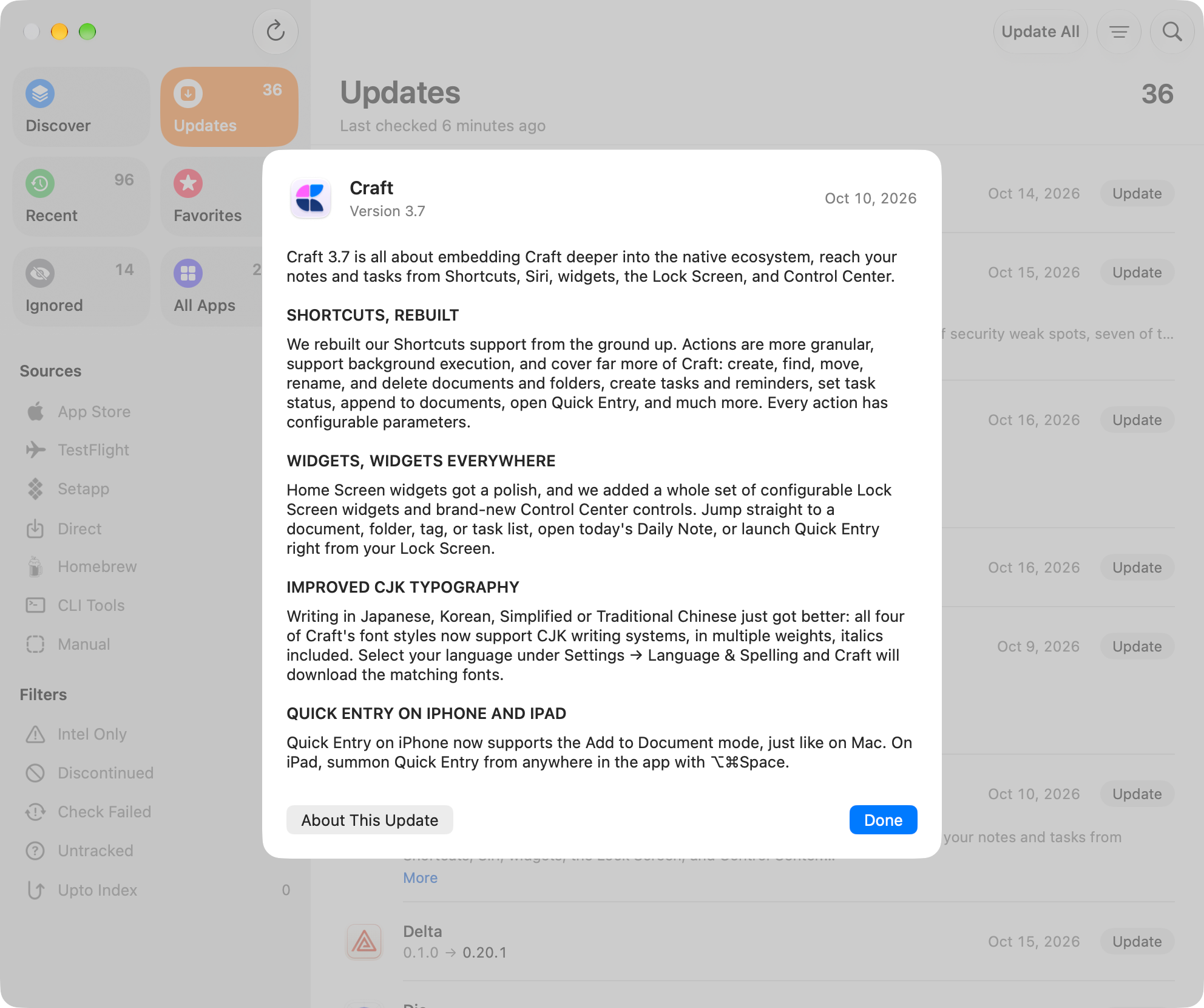 An update's release notes